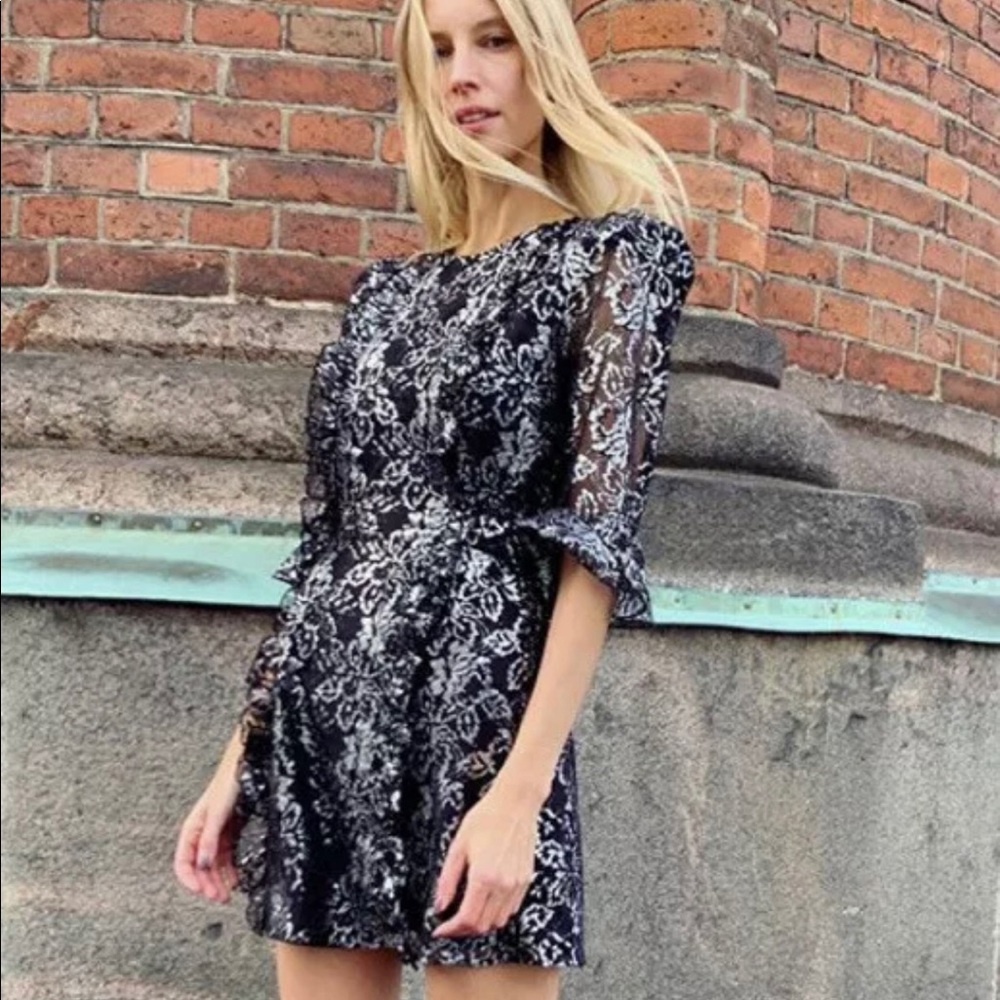 New VAMPIRE'S WIFE X Med Lace Dress Black Silver